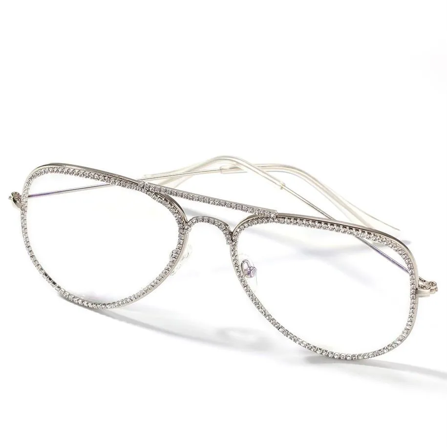 Diamond Glasses Diamond Jewelry Cubic Zirconia Fashion Hip Hop Glasses Silver Guldlegering Material Normal Mirror2812