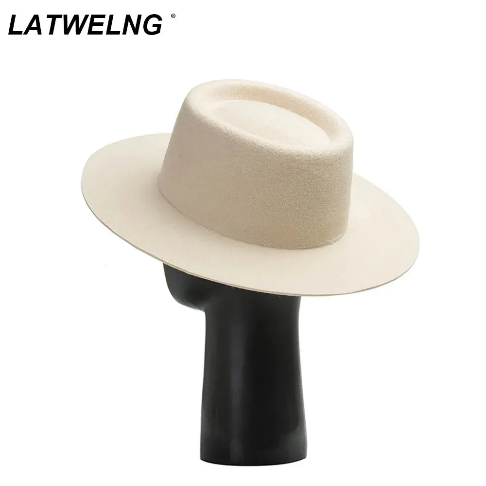 Large Brim Chapeaux Seau Anneau Top Fedroa Pour Femmes 100 Laine Blanc De Mariage De Mode Chapeau De Fête Automne Hiver Chaud En Gros Dropshipp 231213