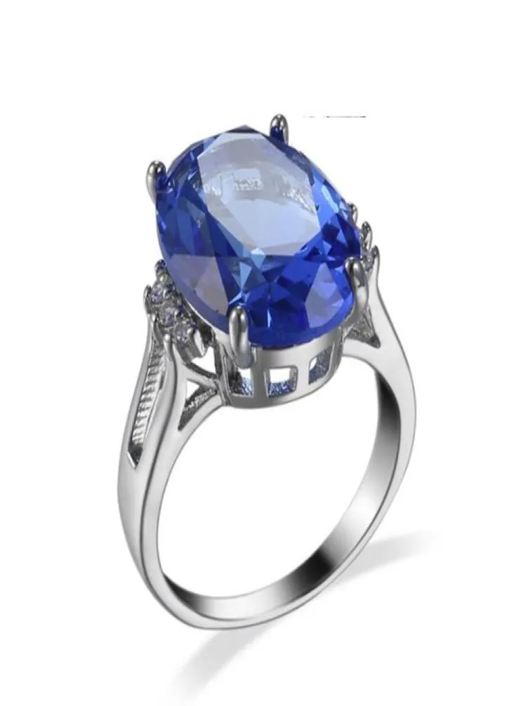 10 sztuk Luckyshine Owalny Szwajcarskie niebieskie klejnoty tapaz krystaliczne sześcienne pierścienie cyrkonia 925 Srebrne pierścienie Kobiety Engagemets Holiday GI5891763