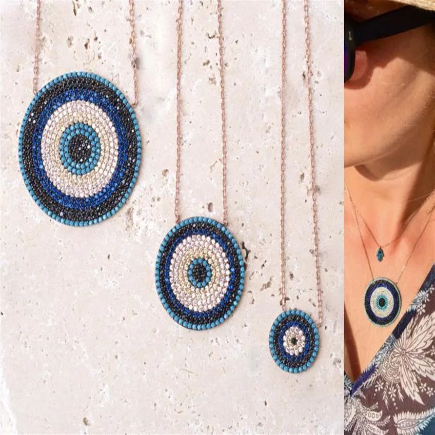 Catene intere autentici turchesi turchi rotondi moda trendy ragazza signora micro pavimenta collana con zirconi266s