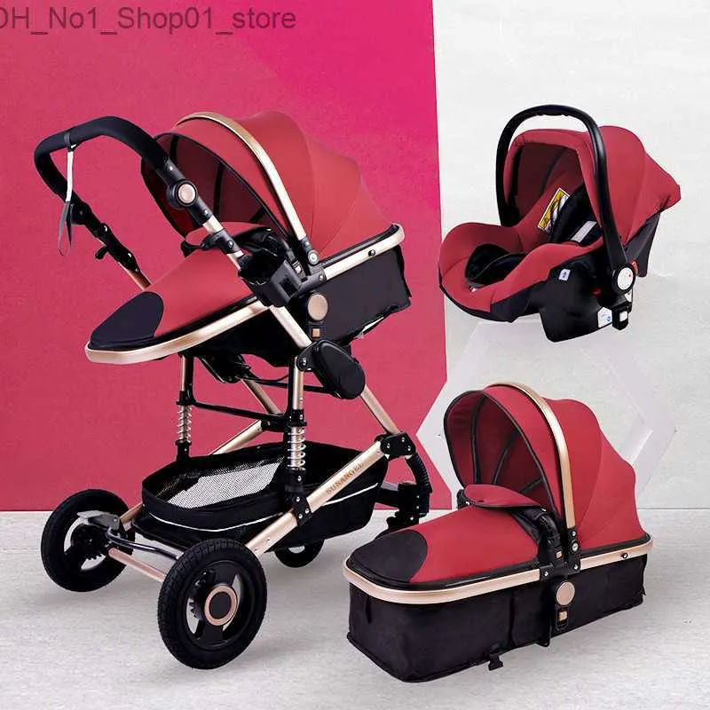 Strollers# Luxury 3 in 1 Baby Stroller Portable High Landscape Gold Black Baby Carriage Folding Multifunctional Newborn Infant Stroller1234S Q231215