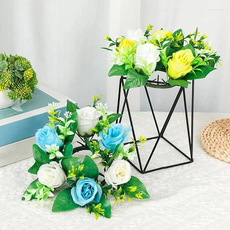 Dekorativa blommor 1st konstgjorda bröllopsrum skrivbordsdekor tillbehör leveranser hem dekoration simulerad rosblomma diy bukett presenter