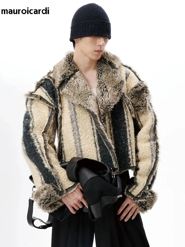 Erkekler kürk sahte kürk mauroicardi sonbahar kış büyük boyutlu serin kalın sıcak geri dönüşümlü kabarık ceket sahte kürk ceket erkekler lüks pist Avrupa moda 231213