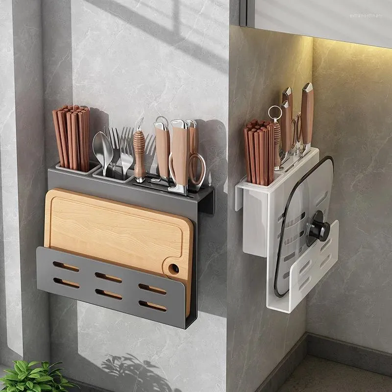 Kitchen Storage Knife Block Holder Rack With Cutting Board Dryer Cutlery Organizer Utensil Suspended Sink Drainer Wall Black