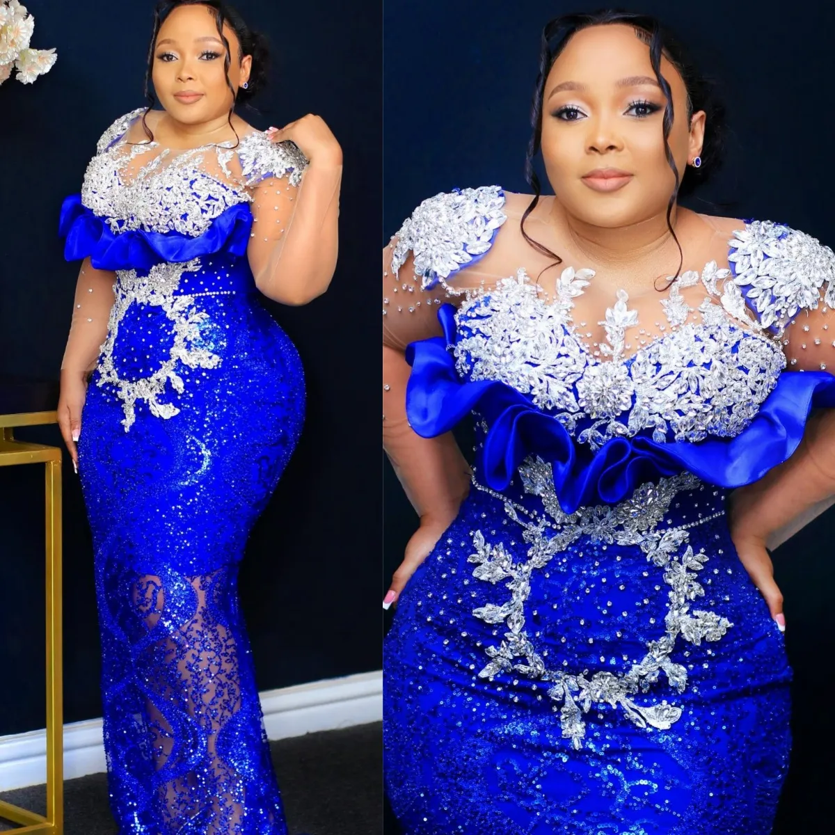 Royal blue lace dress plus size best sale