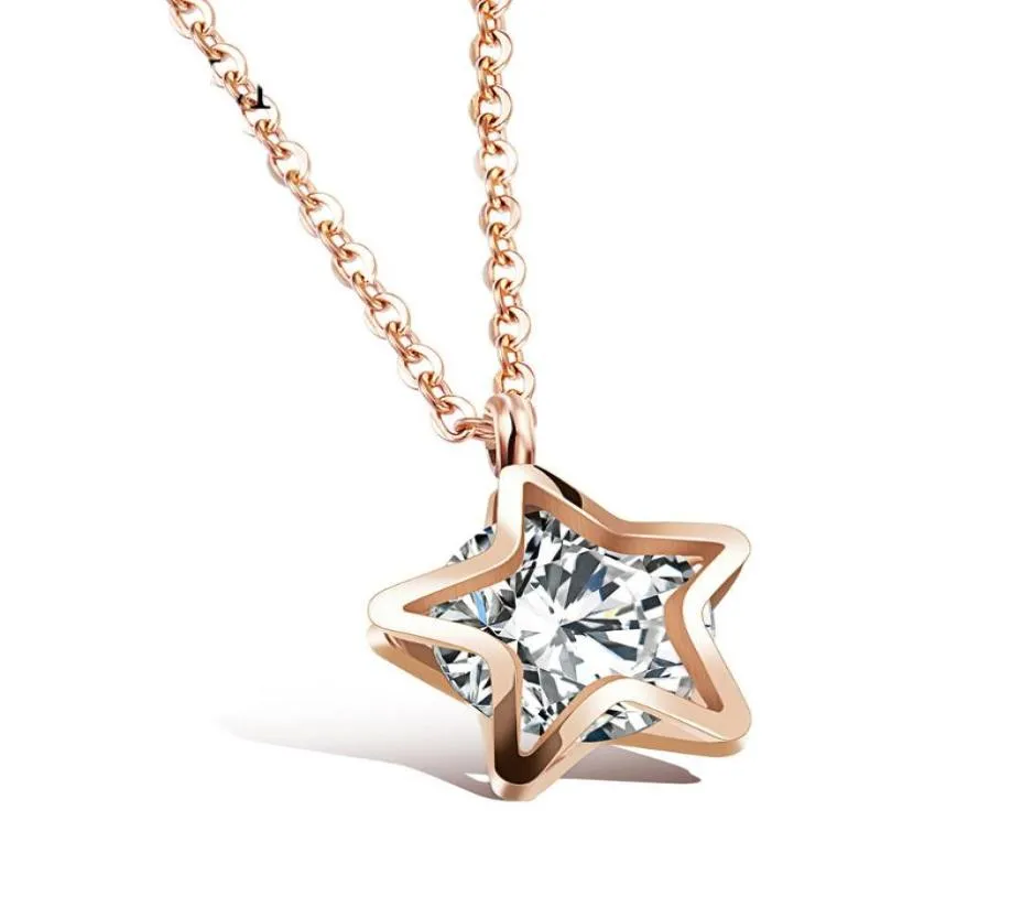 Nova estrela mosaico zircônia cúbica pingente colar titânio aço rosa ouro chique estrela pingente colar feminino n170664897491