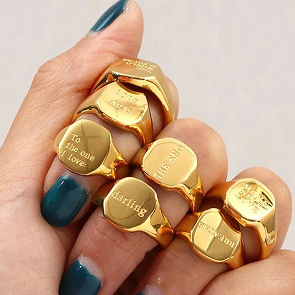 Anéis de casamento Dodoai personalizado gravar nome homens mulheres ouro personalizado jóias de aço inoxidável presentes de aniversário tamanho 69 231212
