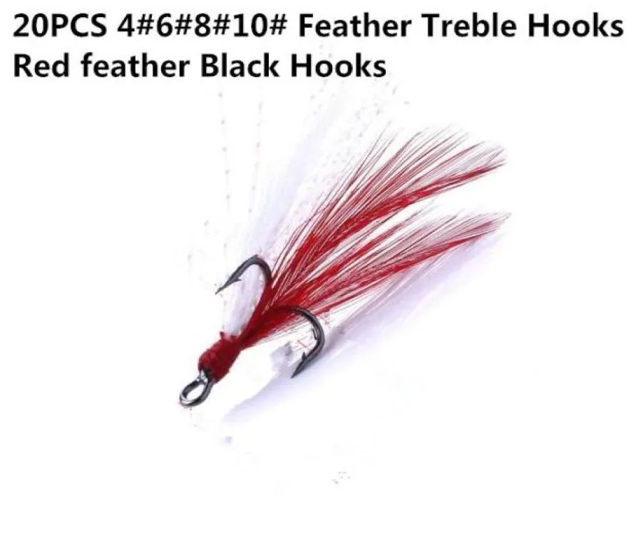 20PCS 46810 Red Feather Treble Hooks High Carbon Steel High strength lure fishingHooks Bionic Hooks Highquality6777945