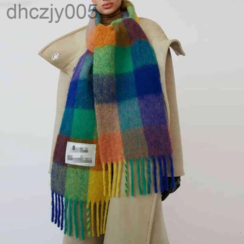 Модный роскошный шарф Ac, мужские и женские шарфы, имитация кашемира, клетчатые накидки, длинный студенческий нагрудник, теплая шаль, радужная толстая решетка, удача 66 LD3T
