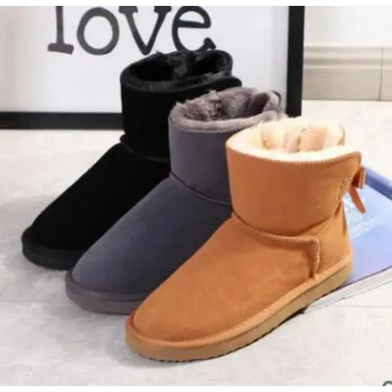 2023 Nouvelles femmes bottes de neige style imperméable en cuir de vachette en daim hiver dame en plein air chaud 2 arcs bottes marque hiver bottes décontractées pour femmes