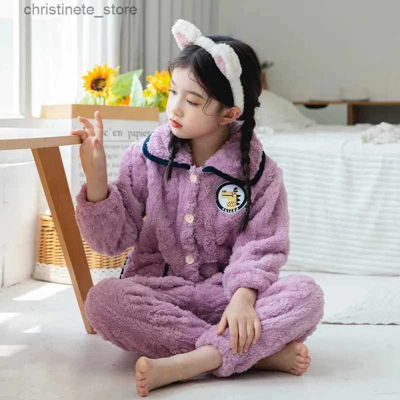 Pajamas Winter Baby Clothes Pajamas Set Girls Boys Pijamas Children's Warm Flannel Cartoon Dinosaur Sleepwear Fleece Night Clothes Suits