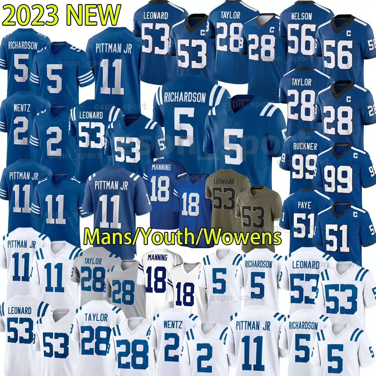 5 Anthony Richardson Jonathan Taylor voetbalshirts Josh Downs Quenton Nelson Peyton Manning Matt Gay Minshew II Alec Pierce DeForest Buckner Heren 4XL