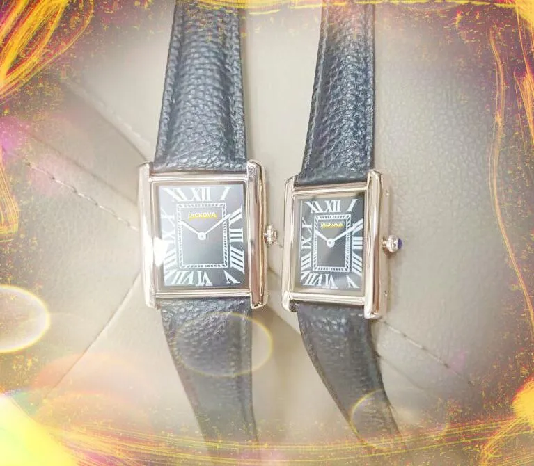 Pareja Cuadrado Dial romano Mujeres Hombres Relojes Moda de lujo Banda de cuero negro marrón Movimiento de cuarzo Reloj Serie tanque Pulsera de cadena Reloj de pulsera montre de luxe regalos