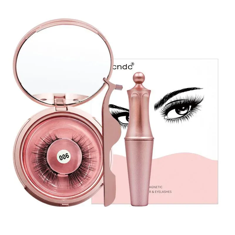 IBCCCNDC Magnetic Liquid Eyeliner Eye Makeup Set lätt att bära långvarig eyeliner falska ögonfransar med pincett Rose Gold LL