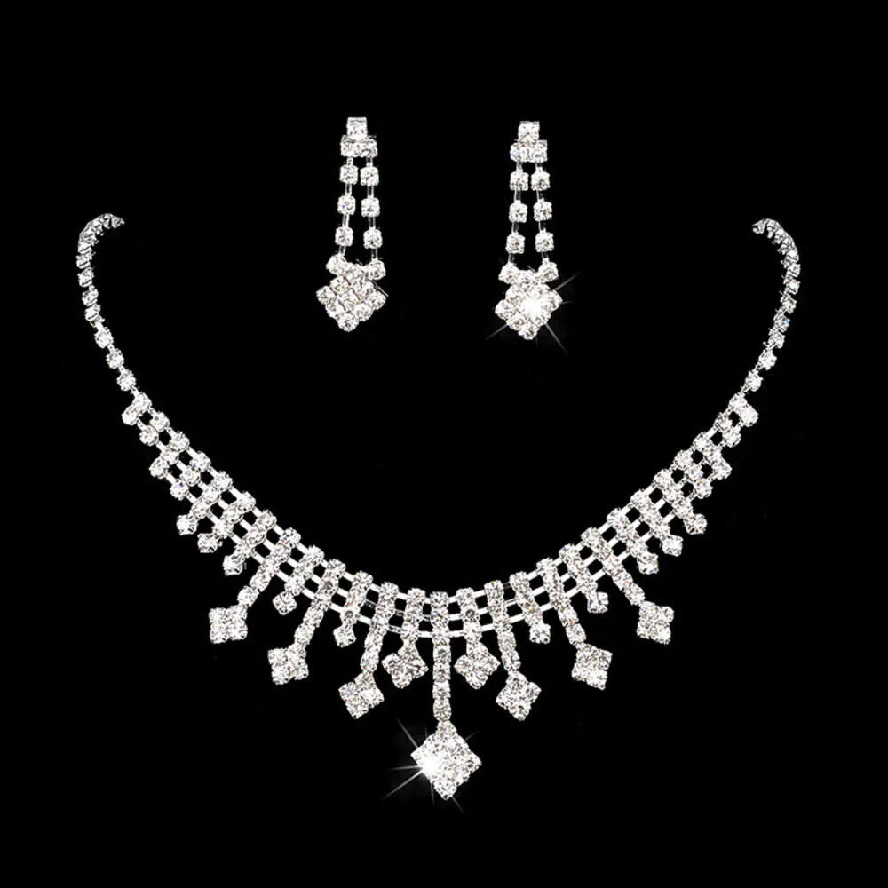 Conjunto de Joyas Crystal Wedding Jewelry Conjunto de colar de noiva Brincos de colar de shinestone Jóias de jóias de noiva para mulheres
