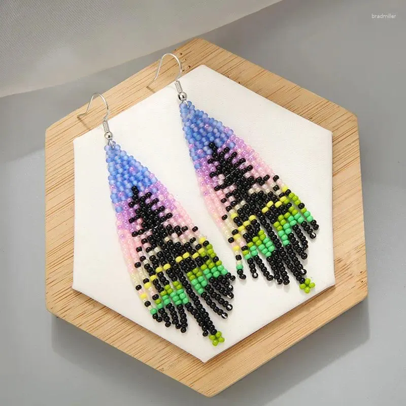 Dangle Earrings Fringed Hand Woven Geometry Fashion Leaf Christmas Tree Beading Bohemia Alloy Ma'am Rice Bead