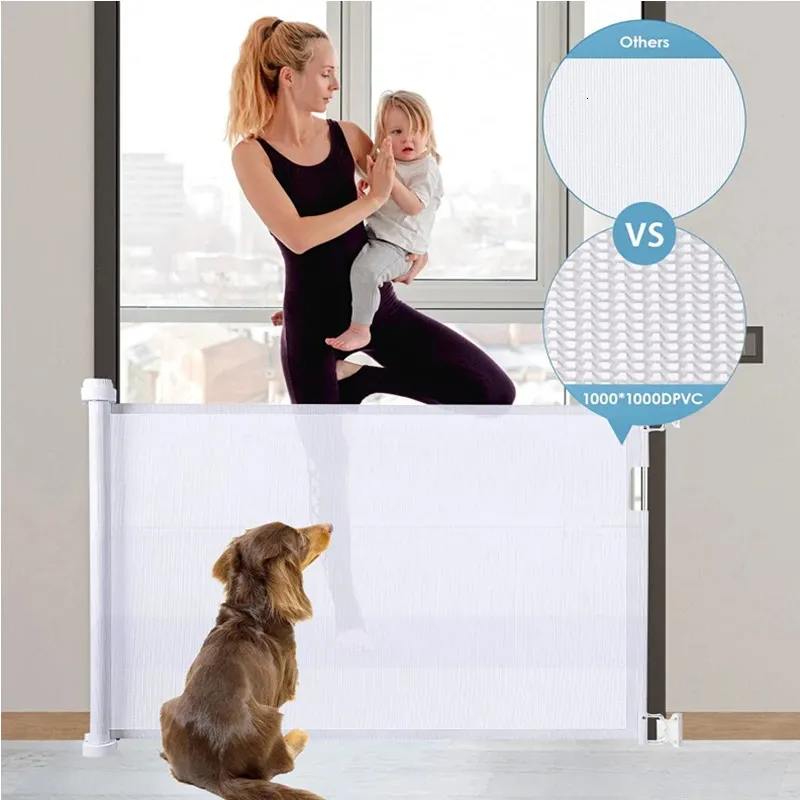 Culle Culle Grainbuds Cancelli di sicurezza per bambini pieghevoli portatili Barriera per animali domestici Recinzioni in rete Alluminio Facile da installare Box Guardrail Design con manopola 231213