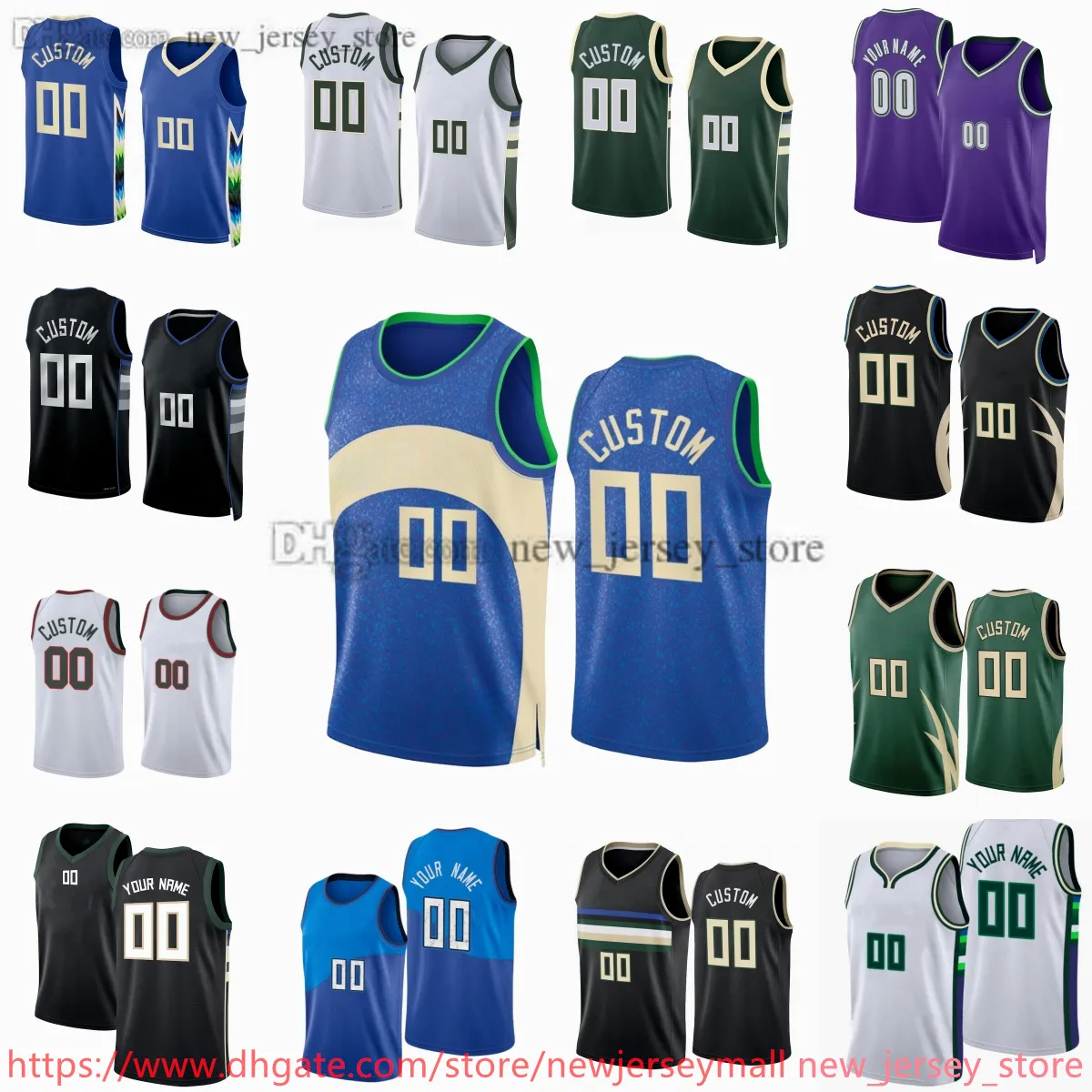 カスタム2023-24プリントバスケットボール34 Giannis Antetokounmpo Jersey 0 Damian Lillard Brook Lopez Bobby Portis Jr. Pat Connowton Connon Connon Payne Payne Malik Beasley Shorts