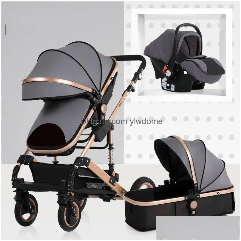 Strollers# Baby Carriage High Landscape Can Sit And Fold Two-Way Four-Wheel Absorber Winter Trolley Stroller 3 In 1 Drop Delivery Baby Dhfe8