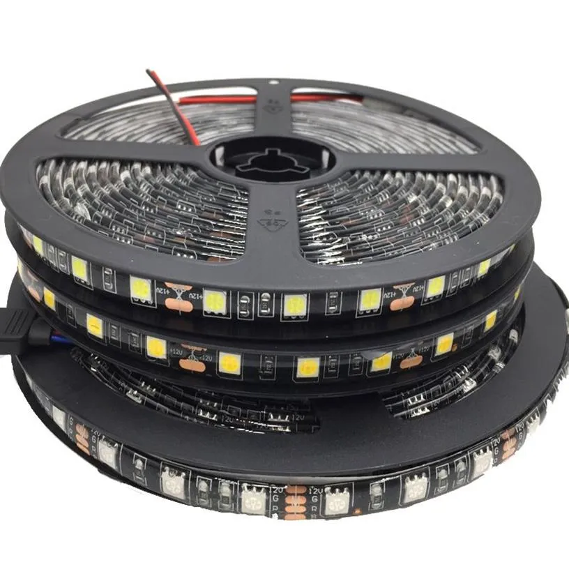 5050 Tira de LED PCB negra IP65 Impermeable DC12V 60LED M 5M lote Blanco cálido Blanco Rojo Verde Azul RGB332Q