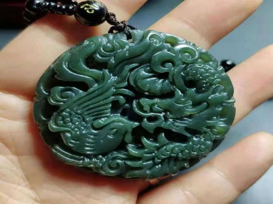 Xinjiang Hetian Jade Jade Dragon et Phoenix Pendentif Hetian Jade Dragon et Phoenix Chengxiang Hommes et Femmes Pendentif Whole1931595