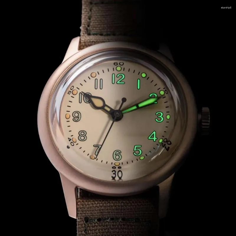 Horloges Horloge Voor Heren Cusn8 Brons 36 Mm Vintage Pols Militair 150 Waterdicht Super Lichtgevende Drop
