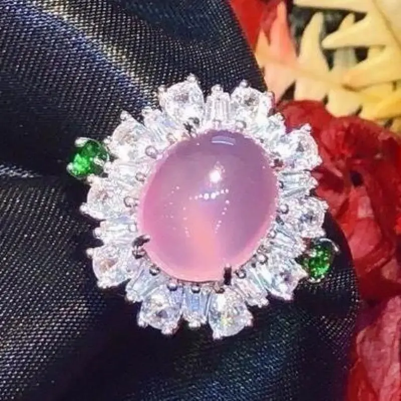 Bröllopsringar kvinnors jade ring hand snidad äkta naturliga jade ring mode smycken inlagd grön rosa ringöppning justerbar 231214