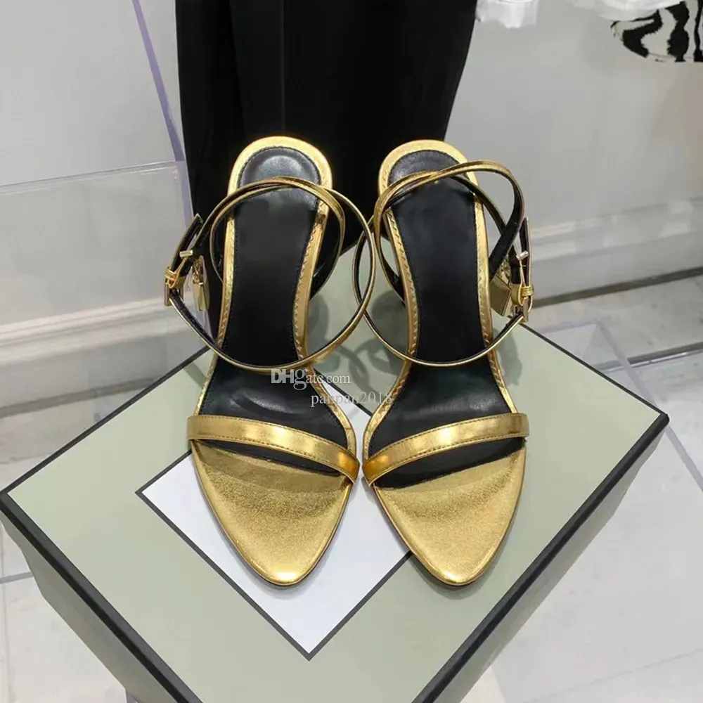 TF Slank högklackad sandaler Designer Strappy Sandals Shoes Luxury Paris Dress Classics Fashion Dinner Party Club Women Heels Black Golden Wedding Botts Box