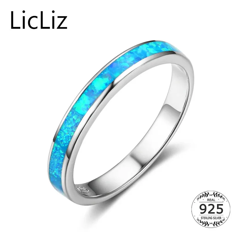 Anneaux de mariage LicLiz 925 bague de mariage en argent Sterling pour les femmes plaine bleu Solitaire opale bague de fiançailles bagues de pierres précieuses LR0360 231214