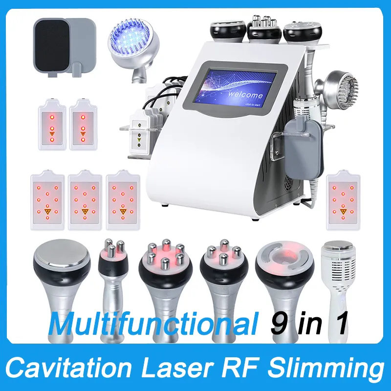 RF-hefgereedschap 40K 9-in-1 cavitatie Ultrasone machine voor lichaamsvermagering Multipolaire radiofrequentie Huidverjonging Lichaamsverstrakking Beeldhouwen Vacuüm Lipo-laser