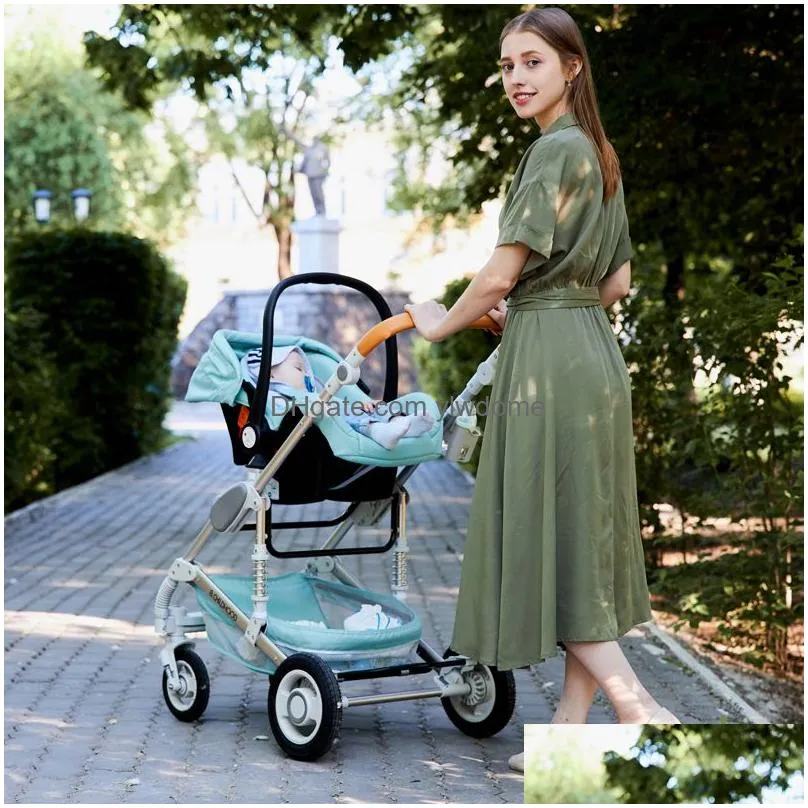 Strollers# Baby Stroller Mtifunctional 3 In 1 High Landscape Folding Carriage Gold Newborn Drop Delivery Baby, Kids Maternity Stroller Dhhon