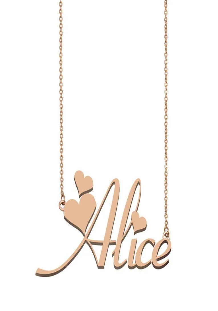 Alice nome colar pingente para mulheres meninas presente de aniversário placa de identificação personalizada crianças amigos jóias 18k banhado a ouro inoxidável 9389701