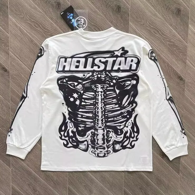 Hellstar Tee koszule designerka koszulka z długim rękawem Kości aerografu nadrukowane męskie plus koszulka Rapper ciężki rzemiosło unisex tshirts tops kobietę ograniczona koszulka