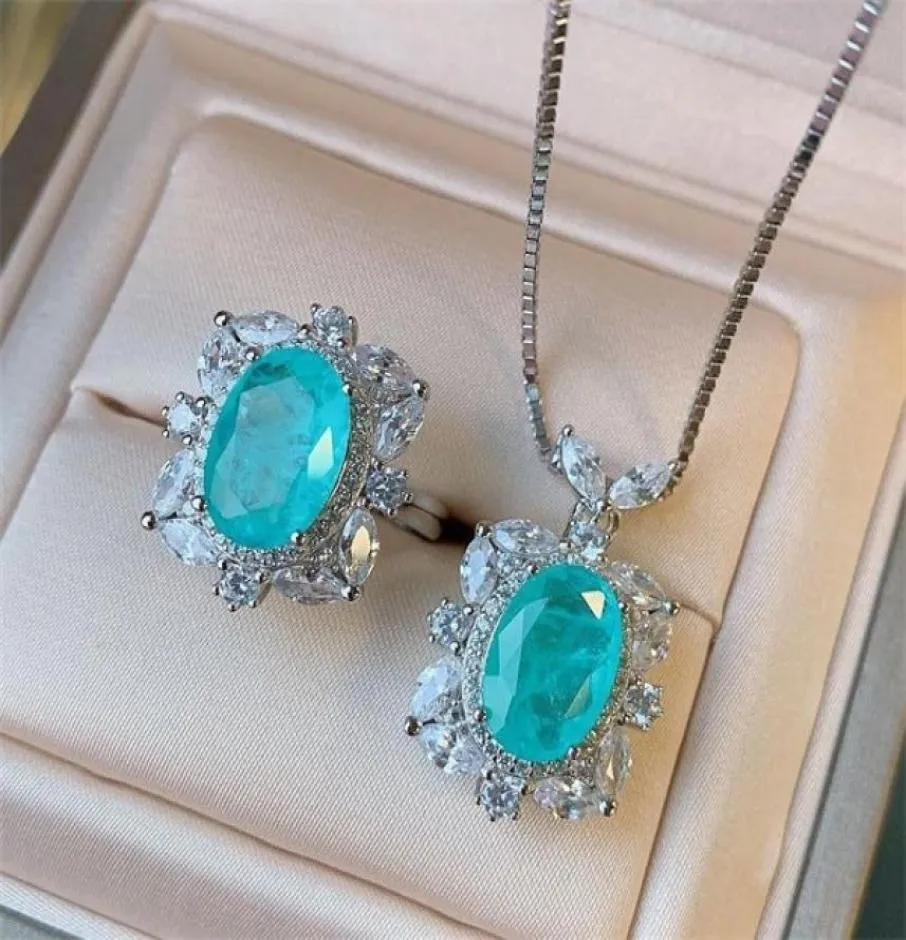 100 925 sterling Silver Silver خلق Paraiba Tourmaline Diamonds Gemstone 812mm 5 Ct Ring Rings المجوهرات الراقية للنساء Y118686488