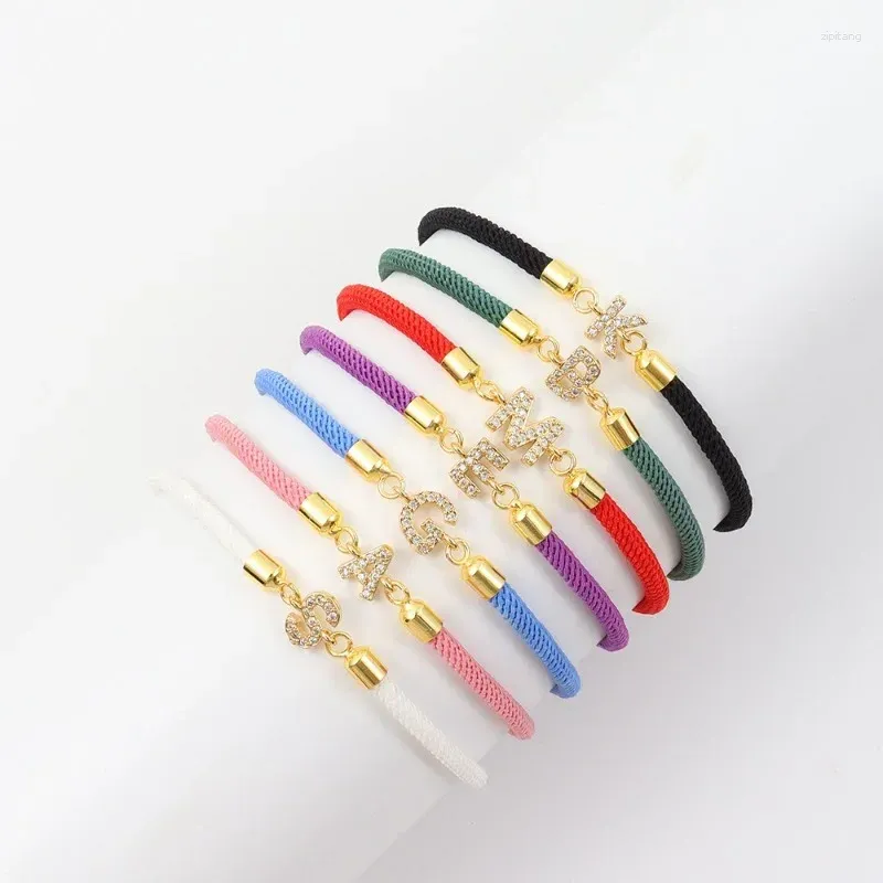 Pulseras de encanto 2023 Zircon A-Z Letra inicial para mujeres Pulsera de cuerda ajustable colorida Regalo de joyería para niñas