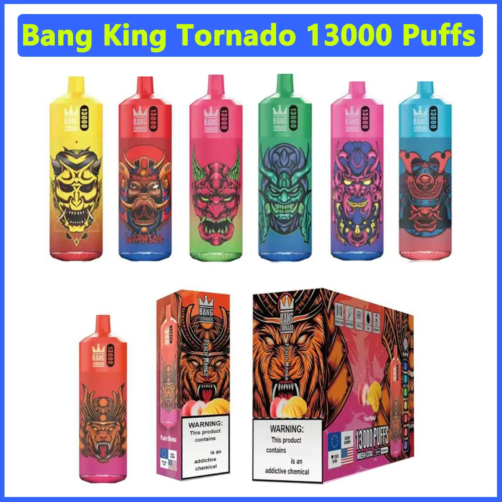 Original Bang Tornado 13K 13000 Puffs Verdampfer Einweg-Vape-Stift 16 Geschmacksrichtungen E-Zigaretten Bang Vapes Mesh Coil Elektronische Zigaretten RGB-LED-Leuchten 0/2/3/5%