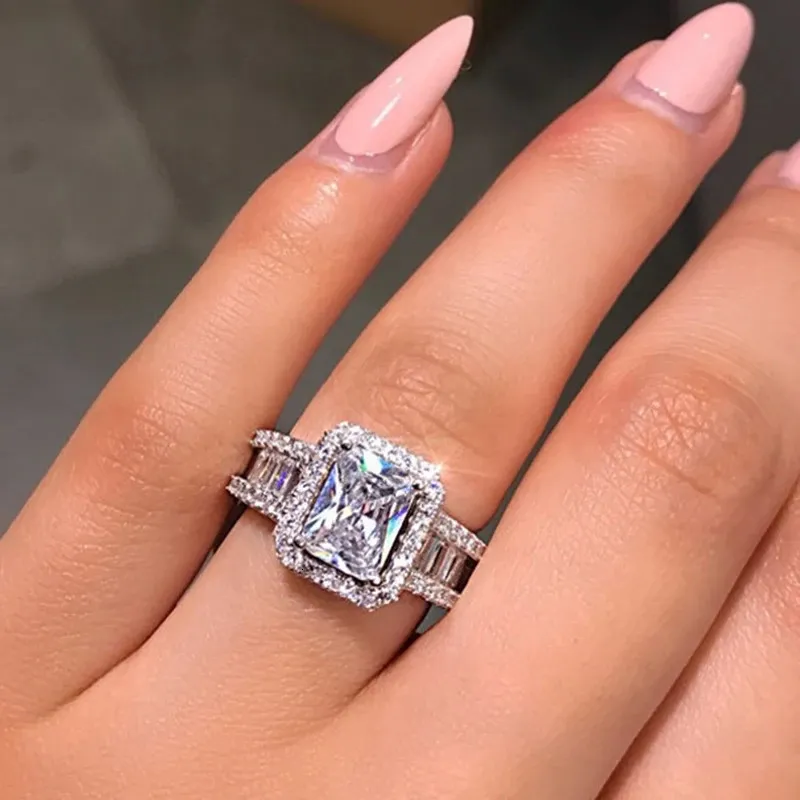 خواتم الزفاف Hoyon Pure Natural White 3 Carats Gemstone S925 Silver Color Ring for Women Anillos de Jewelry Bizuteria Rings 231214