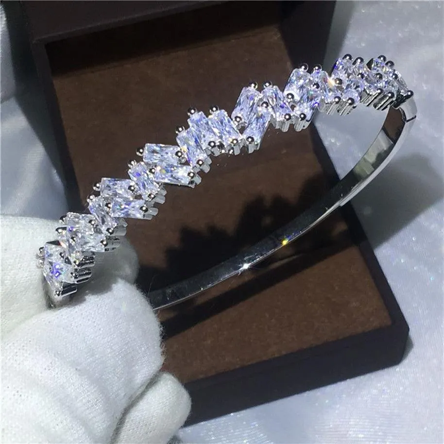 Biuro Lady Baguette Mankiet Bridal Bransoletka Diamond S925 Srebrna Bieczenia zaręczynowe dla kobiet biżuteria ślubna204o