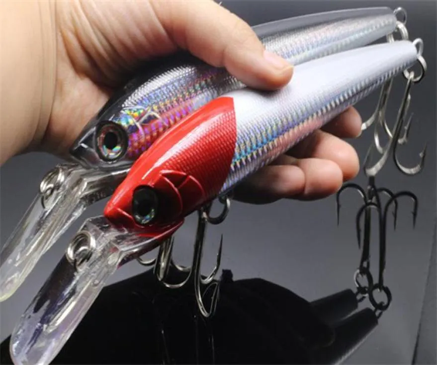 Büyük Uzun Dil Wobbler Minnow Lazer Tuzlu Su Balıkçılık Cazibesi Kancaları 80G18cm 75G20cm Deep Diving Dray Simeyeleri Trolling Bait1964110