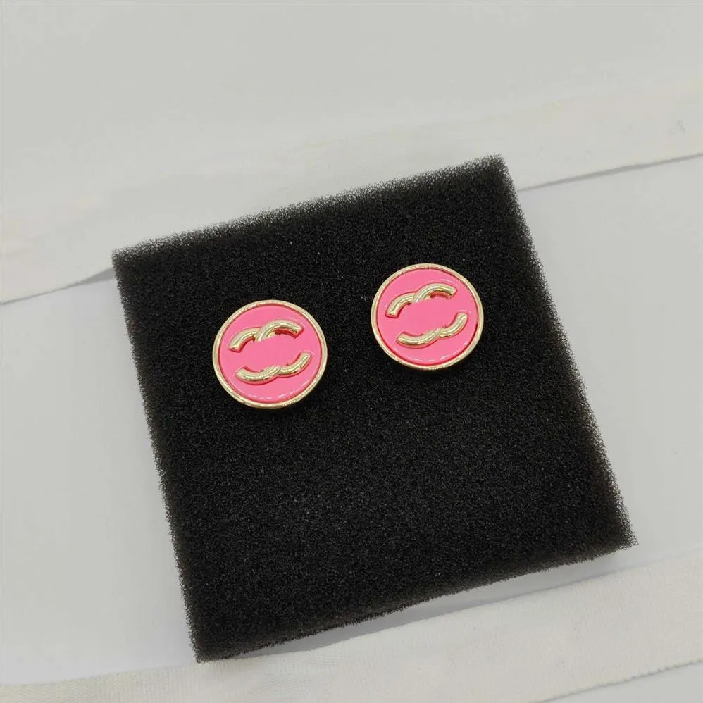 2023 Luxury quality Charm round shape stud earring with pink color in 18k gold plated have box stamp PS7509A268L