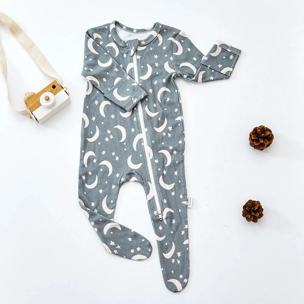 Rompers Happyflute Baby Clothes Soft Born Romper Nordic Pattern Bamboo Cotton Leptant Long Suggings Jumpsuit 231214