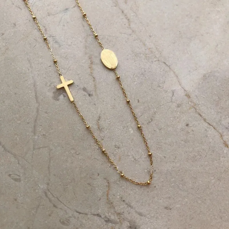 Pendant Necklaces Virgin Mary Shape Jesus Cross Ball Collarbone Chain Steel Gold Plated Irregular For Women Accessories Jewelry