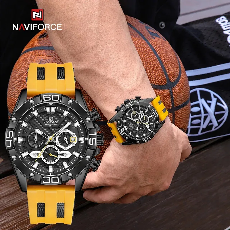 Wristwatches NAVIFORCE Luxury Watches for Men Fashion Silicone Band Military Waterproof Sport Chronograph Quartz WristWatch Fashion With Date 231214