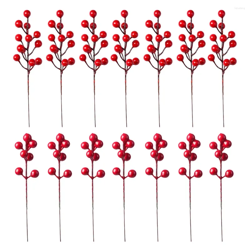 Fleurs décoratives 20 pcs baies simulation pâte rouge faux Noël ornements de baies réalistes de houx.