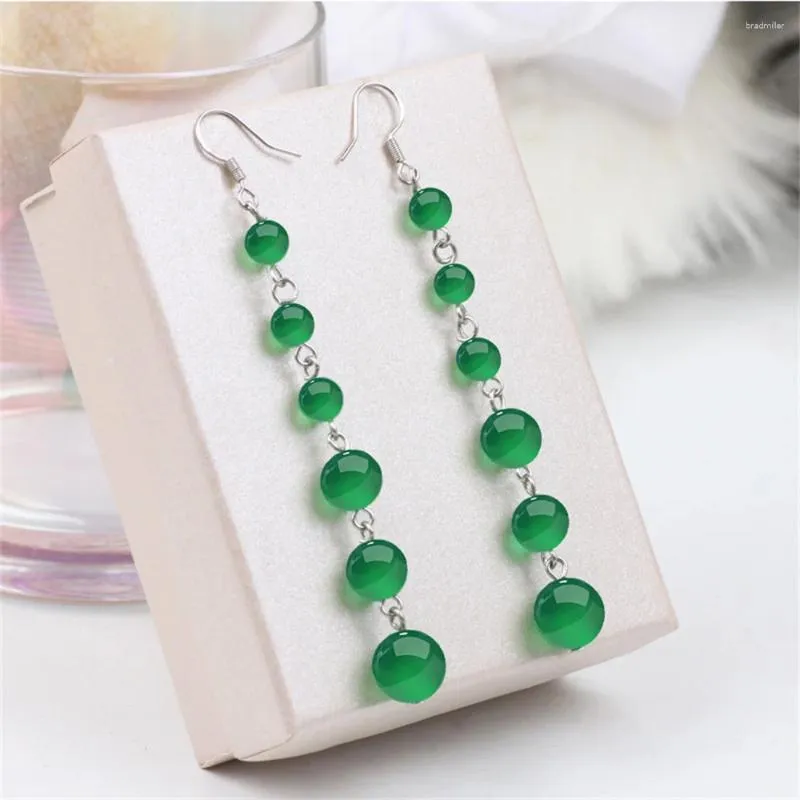 Kolczyki Dangle Natural Green Jade Koraliki Długie krople kolczyki dla kobiety modny wiszący hak vintage biżuteria na prezent dziewczyny