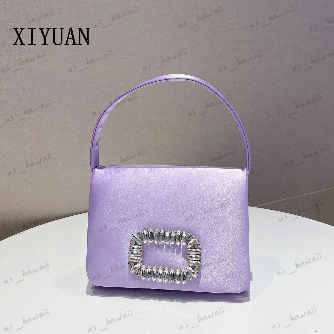 Kvällspåsar Xiyuan Women Glitter Crystal Satin Handväskor Designer Totes Purple/Green/Black Evening Clutch Purses Wedding Party Stone Tote Bag T231214