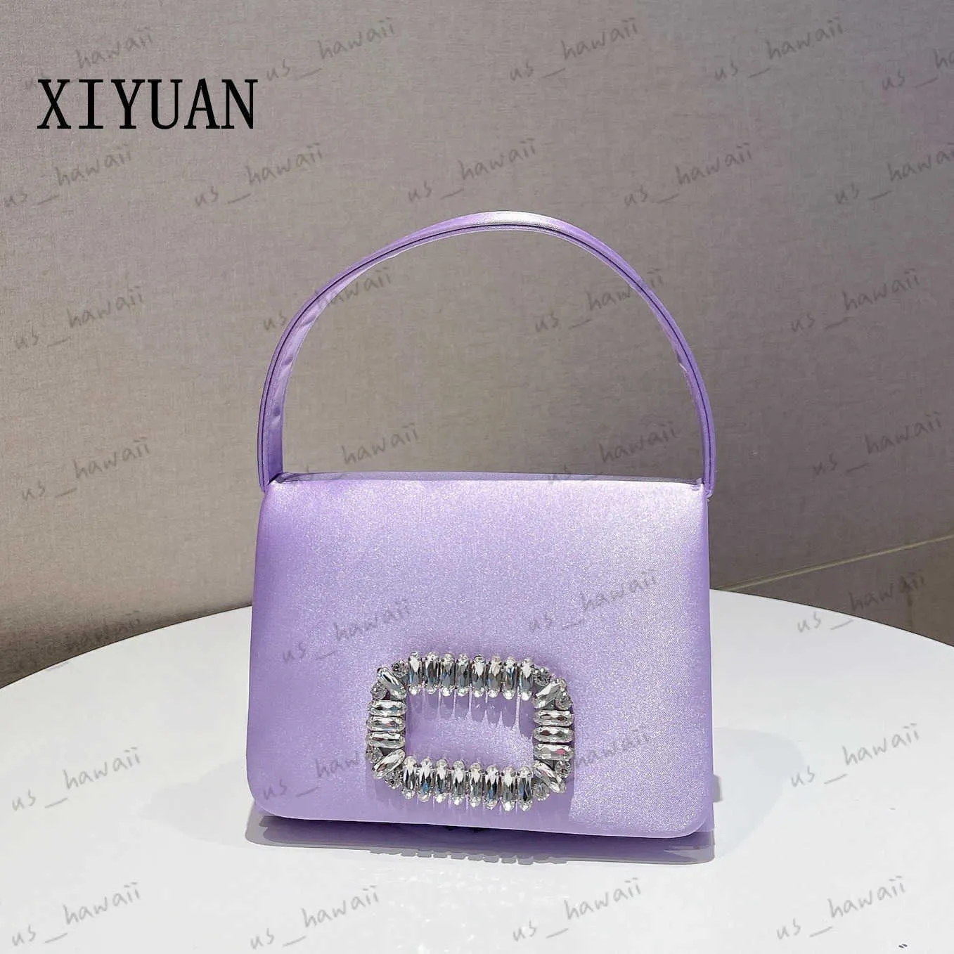 Borse da sera XIYUAN Borse da donna in raso di cristallo glitterato Borse firmate Viola / Verde / Nero Pochette da sera Borsa da sposa in pietra Tote Bag T231214