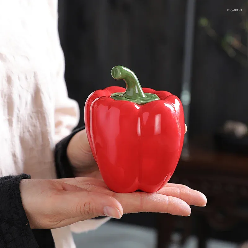 Garrafas de armazenamento cerâmica bule chá forma pimenta redondo tanque selado tempero lanche jar cozinha recipiente decoração para casa