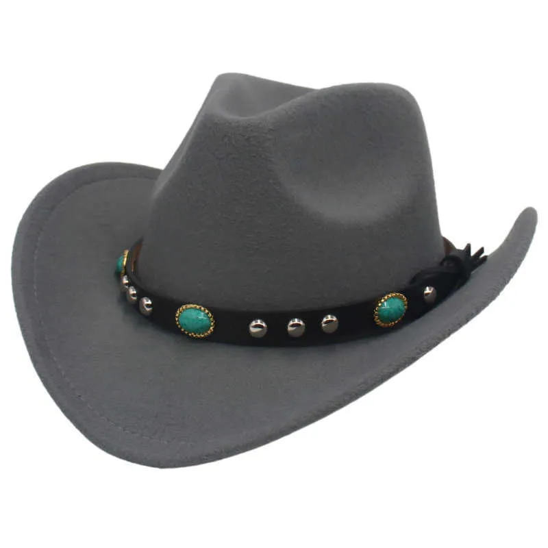 Nowy w stylu krajowym Tybetańsko -Western Cowboy Hat Top Autumn and Winter Men's Feel's Feel Nit Rivet Edge Jazz