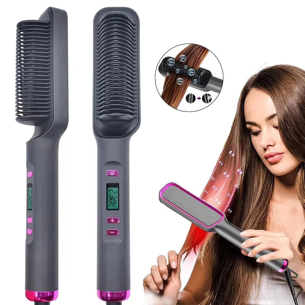 Hårrätare elektriska kamkam multifunktionellt rakt hår rakt cam negativ jon anti-scaling styling verktyg räte borste 231213